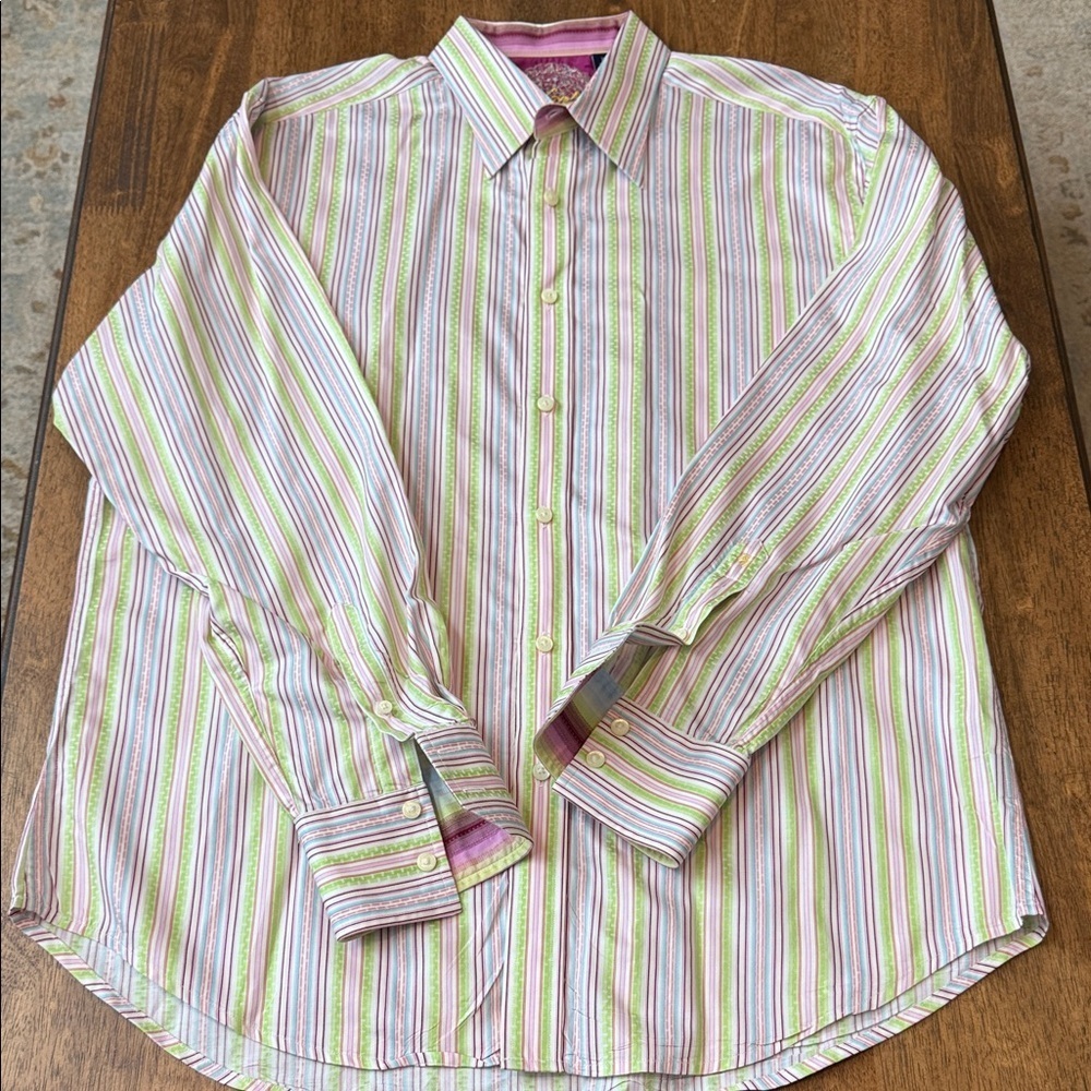 Robert Graham Pink and Green Striped Shirt